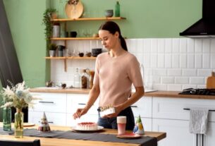 A woman baking in a kitchen